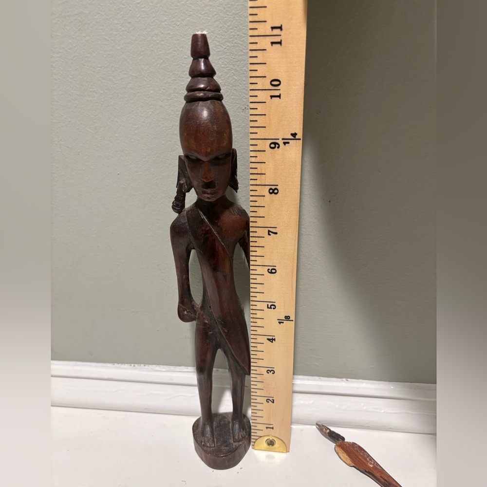 VTG Ugandan 1976 Hand Carved Wooden Maasai Warrior Figurine - Picture 8 of 16